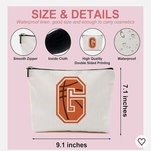 White Cosmetic Pouch with Orange Lettering